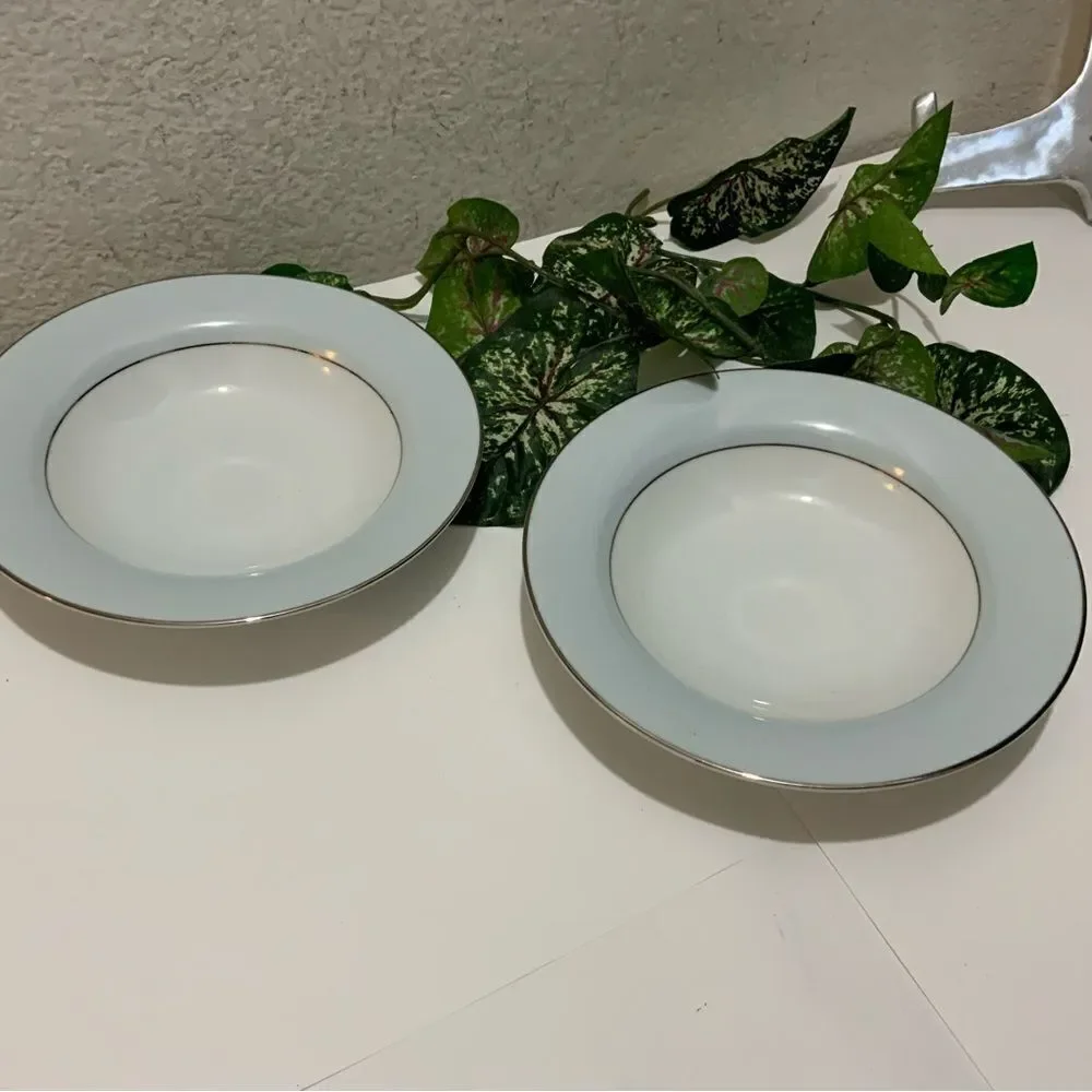 Noritake Bluedale 5533 SALAD BOWL Set of 2  Light Blue Rim Vintage 1950’…